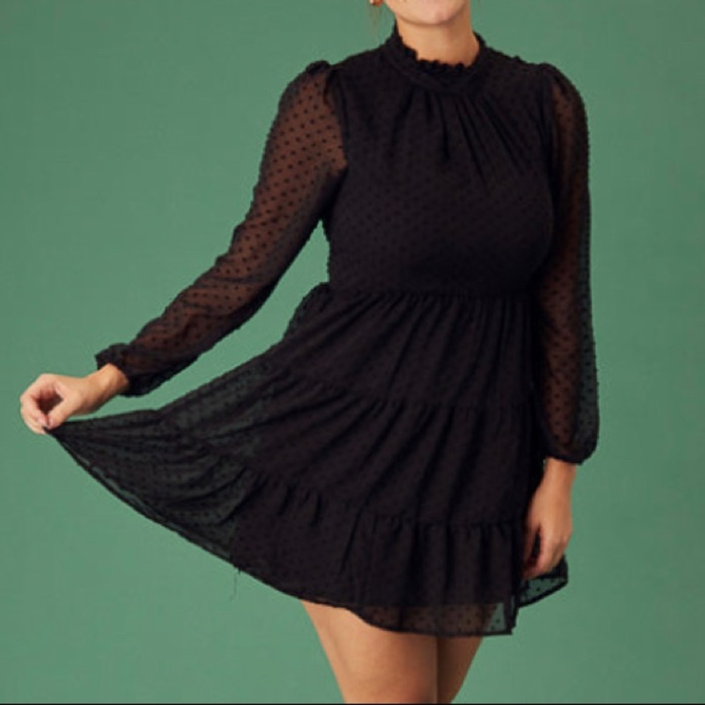 Trixxi - Medium - Black Dot Long Sleeve Dress